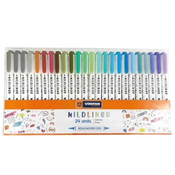 Plumón Resaltador Vinifan Mildliner Set De 24 Unds Colores Fríos