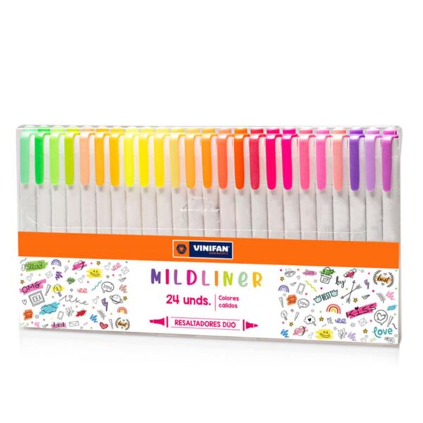 Plumón Resaltador Vinifan Mildliner Set de 24 unds Colores Cálidos